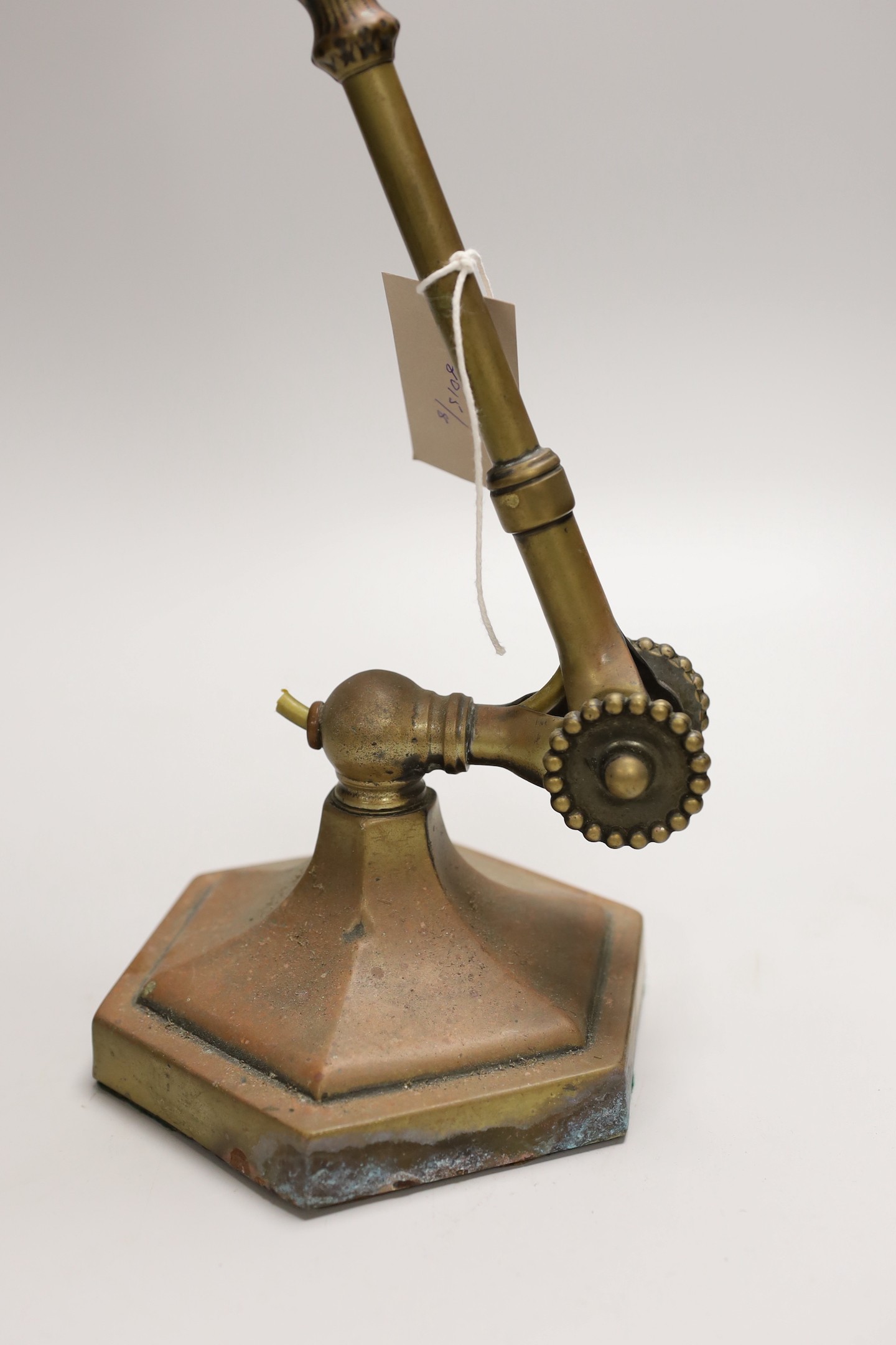 A Dugdills industrial articulated brass and copper desk lamp, 51cms high